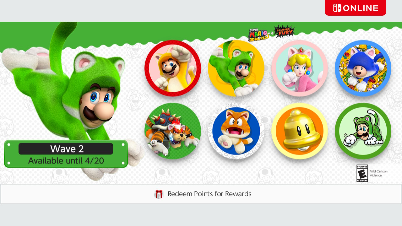 Nintendo Switch Online 会员头像可兑换素材更新《超级马力欧3D世界 + 狂怒世界》第二弹